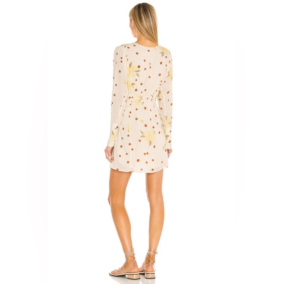 Free People Date Night Draped Mini Dress Sunshine Floral PolkaDot Long Sleeve XS - Picture 2 of 10